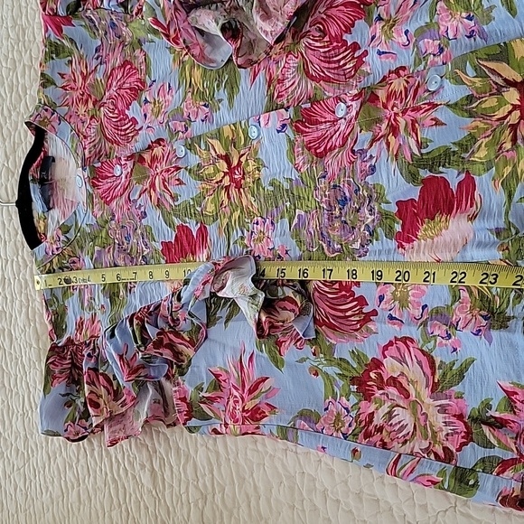 NWT Rachel Rachel Roy Blue Flutter Sleeve Blouse with Mandarin Collar - Picture 6 of 6